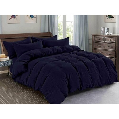 Постельное белье из жатого микросатина Alvitek Fluppy Sleep-047 темно-синее 70х70 (2шт) 1,5-спальное