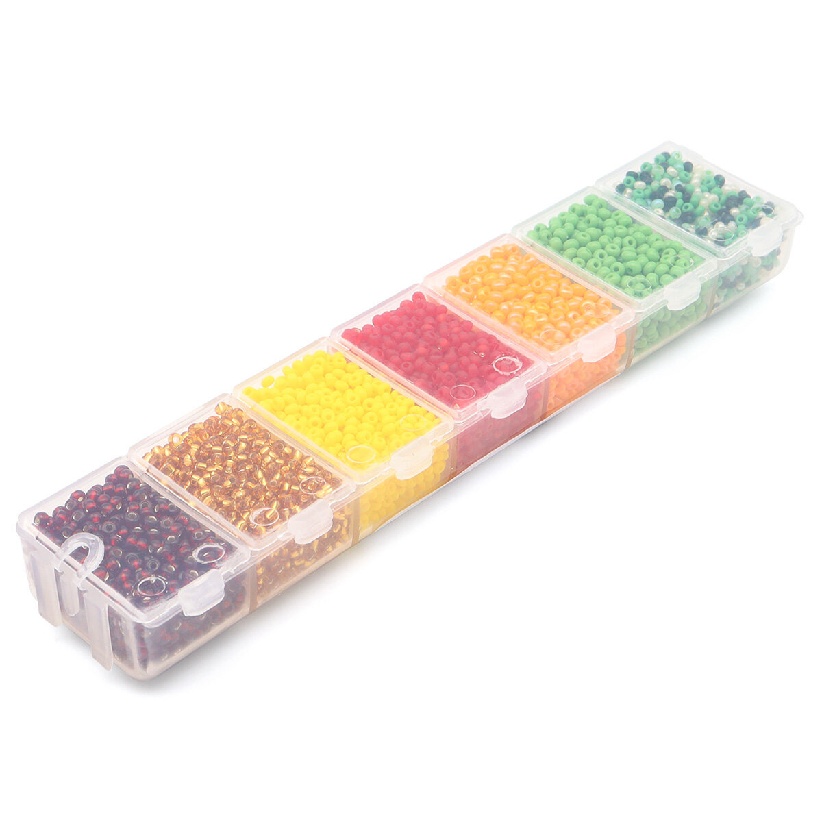 Бисер чешский Preciosa набор, 7 цветов, размеры 4/0, 7/0, 8/0, 9/0, 10/0, 12/0, 90 г, в пластиковом контейнере — фото 1