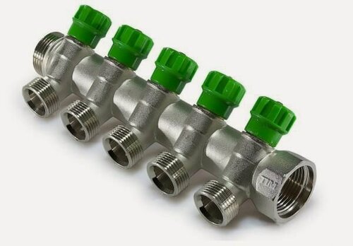 Изображение товара Коллектор распределительный вентильный на 5 выходов 3/4 x 1/2 для отопления и теплого пола