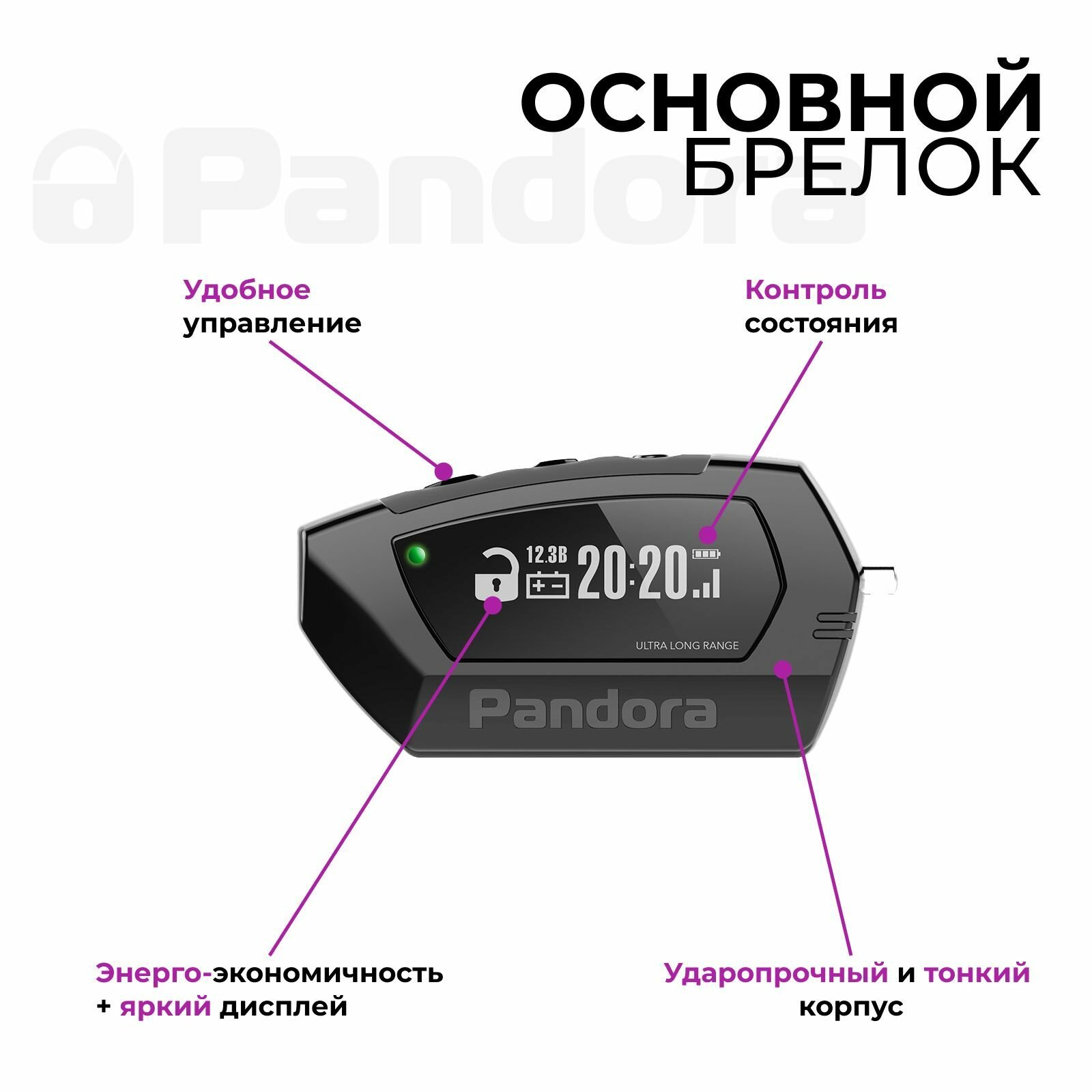 Брелок LCD D010 (D078) BLACK (оригинал) для Pandora DX 40RS 50 57R 70 90 6Х 9Х 90В Pandect X-3*** — фото 1