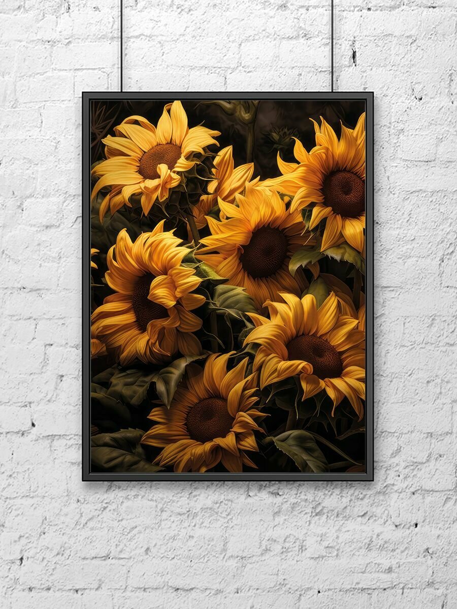 Постер для интерьера на стену (30х40 см). Цветы Подсолнухи