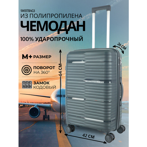 фото Чемодан sweetbags, 70 л, размер m+, темно-серый
