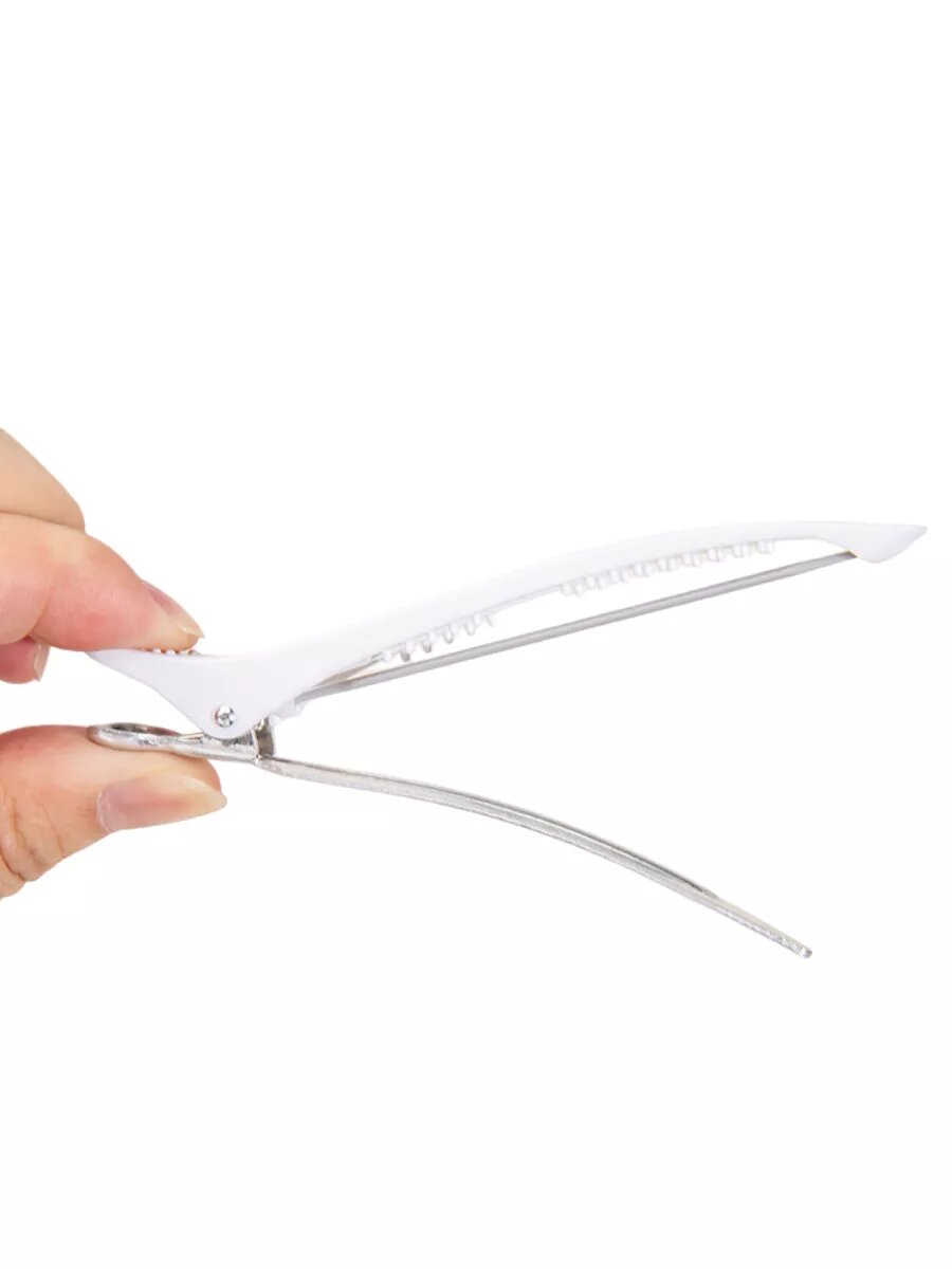 Парикмахерские зажимы для волос Lunaport, с силиконовыми вставками, длина 11 см, 6 штук, белые — фото 1