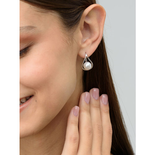 Серьги Argentum серебро 925 проба родирование жемчуг размер 14 мм длина 22 см серебристый 2500₽