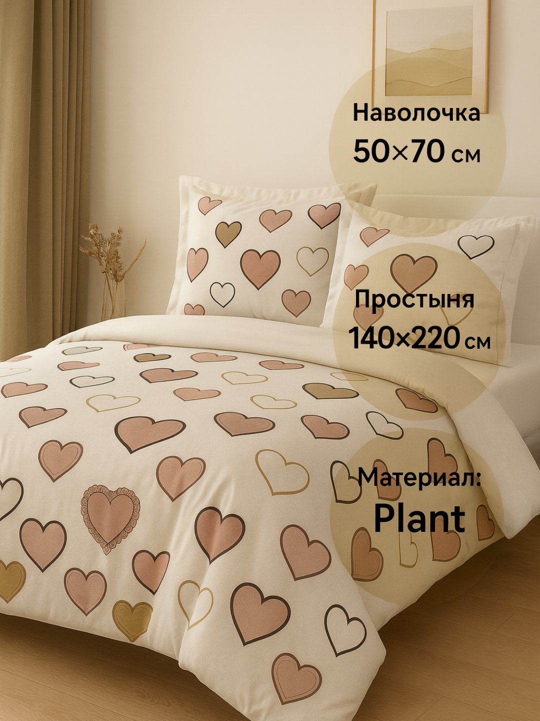 Постельное белье, 140x220 см, комплект, с простынью и наволочкой — фото 1