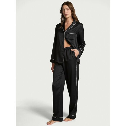 фото Пижама victoria's secret satin long pajama set, размер xs regular, черный