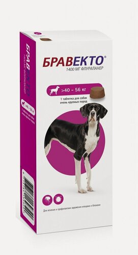 Изображение товара Intervet Бравекто жевательная таблетка для собак 40-56кг 1400мг (1 шт)