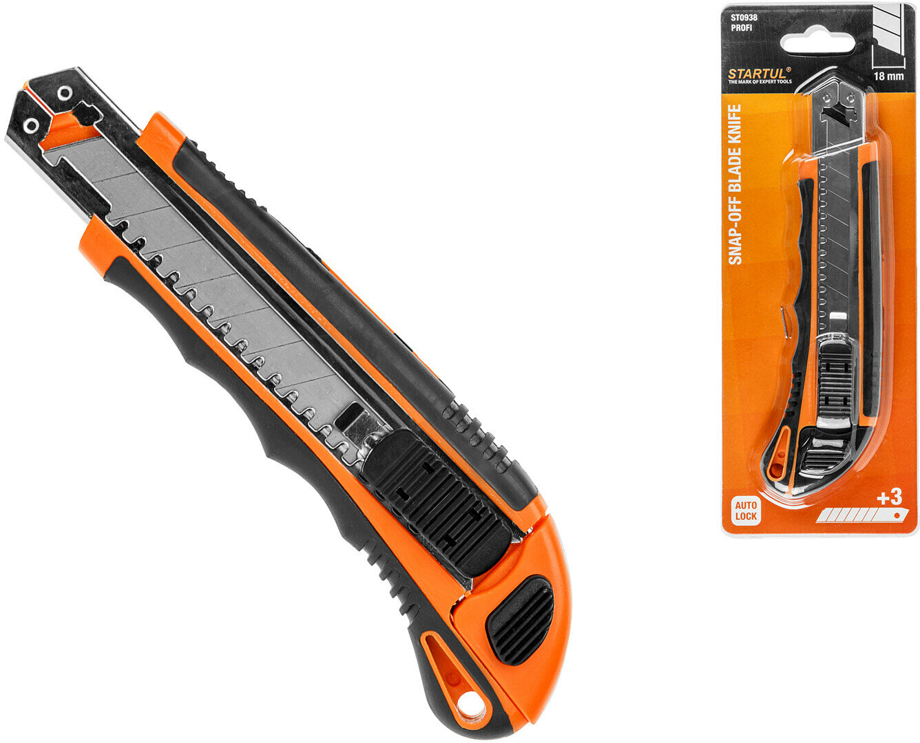 Нож канцелярский STARTUL PROFI ST0938, выдвижное лезвие 18 мм, запасные лезвия