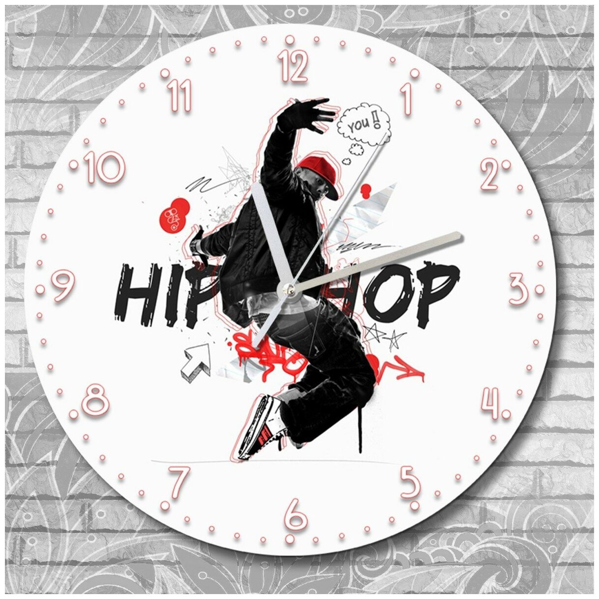 Настенные часы УФ музыка (music, rap, hip hop, sound, руки вверх, hands up, style, graffiti, life) - 2056