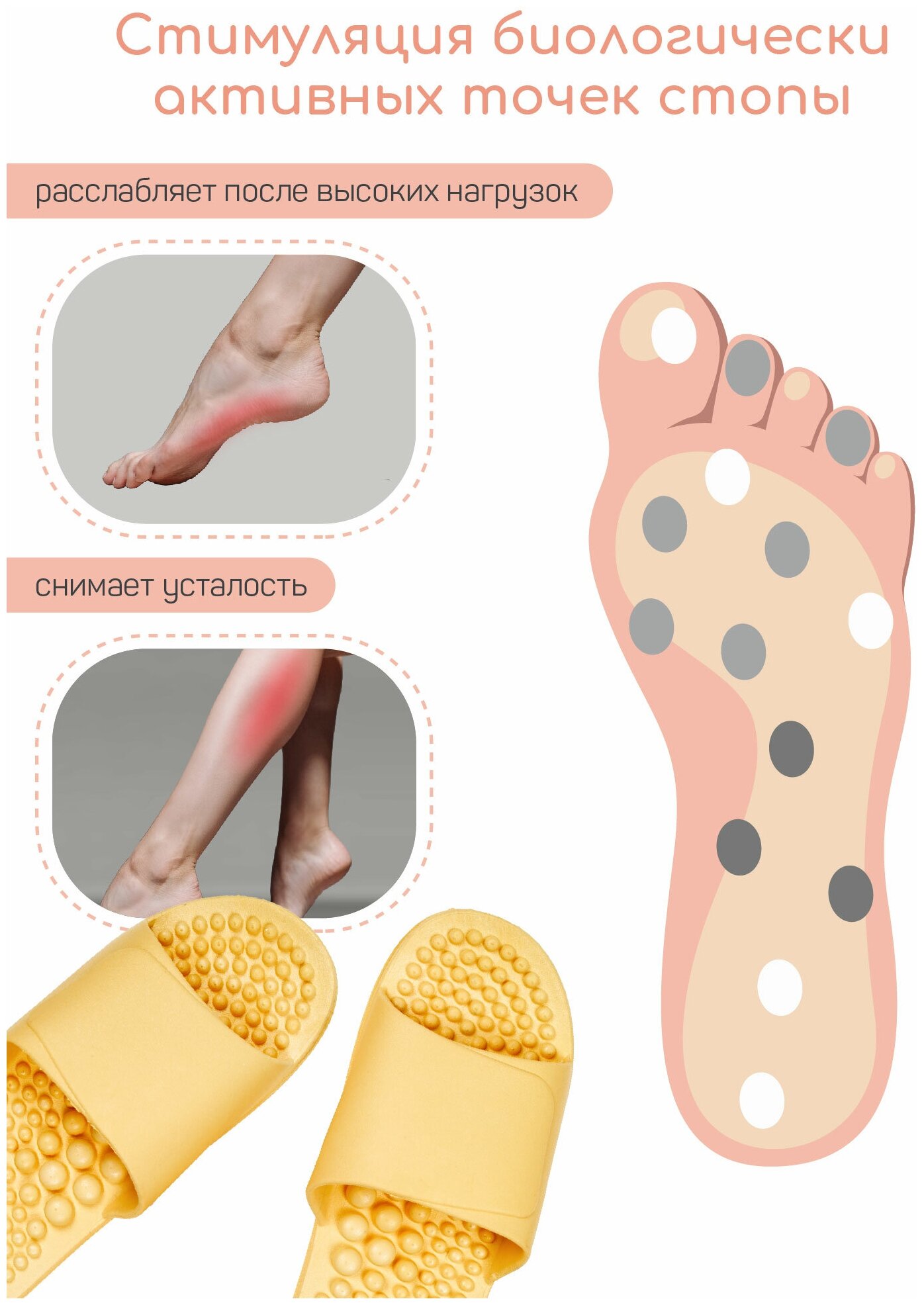 Тапочки с массажным эффектом AMARO HOME Healthy Feet Открытый нос (Жёлтый) 38-39 - фотография № 6