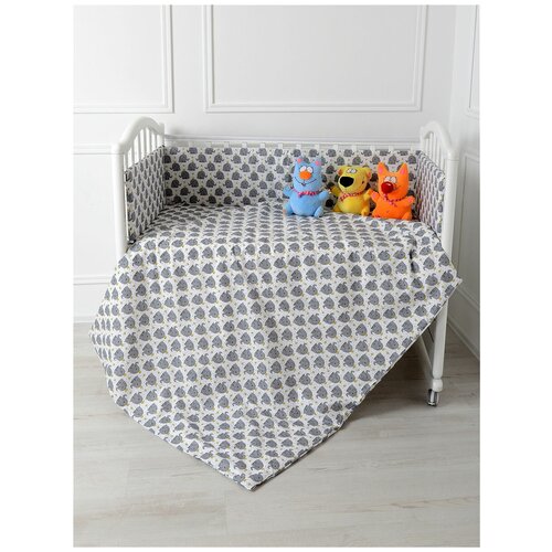 Бортик для детской кроватки МамаШила Слоники в коронах (серый) 6-409-Р