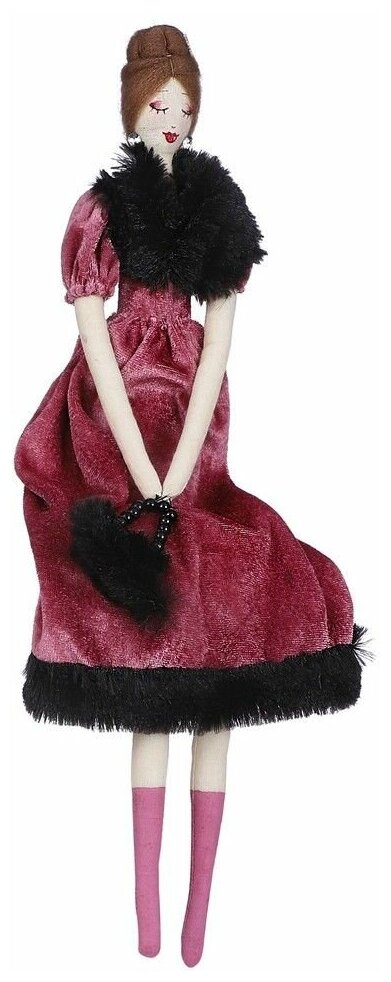 Интерьерная кукла мадемуазель С сумочкой, полиэстер, тёмно-розовая, 26х3х47 см, Edelman 1087103