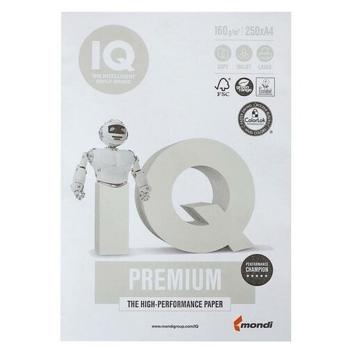 Бумага А4 250 л, IQ Premium, 160 г/м2, белизна 169% CIE, класс А+