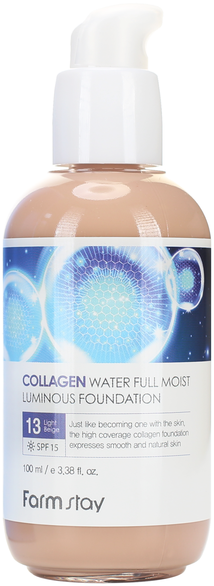 Farmstay тональный крем Collagen water full moist luminous, SPF 15, 100 мл, оттенок: 13 light beige