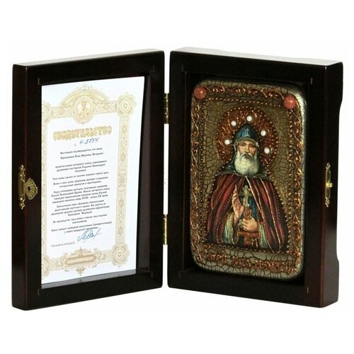 Настольная икона Преподобный Илия Муромец, Печерский на мореном дубе 10*15см 999-RTI-058m