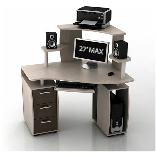 фото Угловой компьютерный стол кс-12у ибис с надстройкой кн-1 дуб беленый/венге (фасады) правый ная