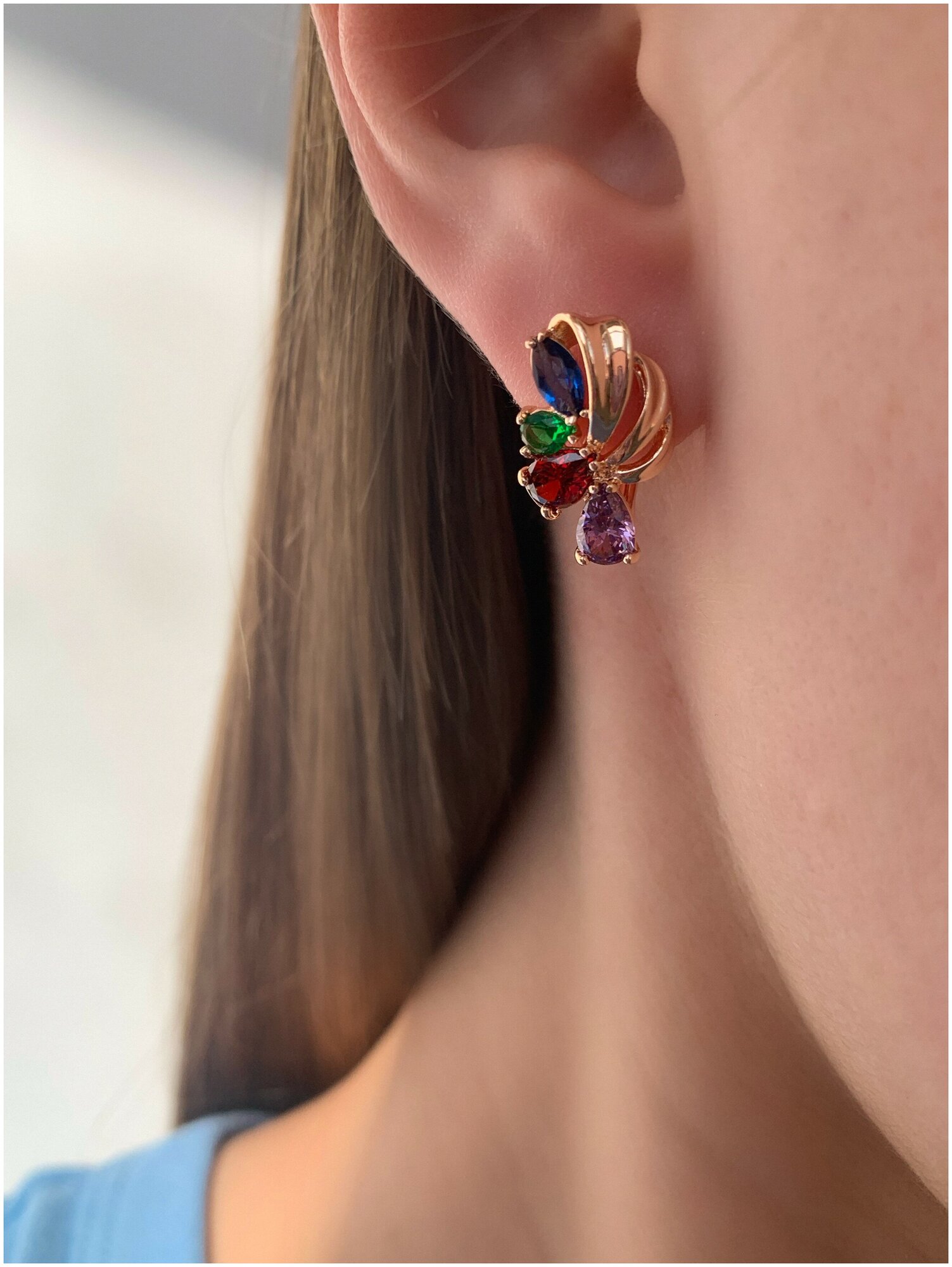 Серьги пусеты Baryshnikov, циркон, золотистый — фото 1