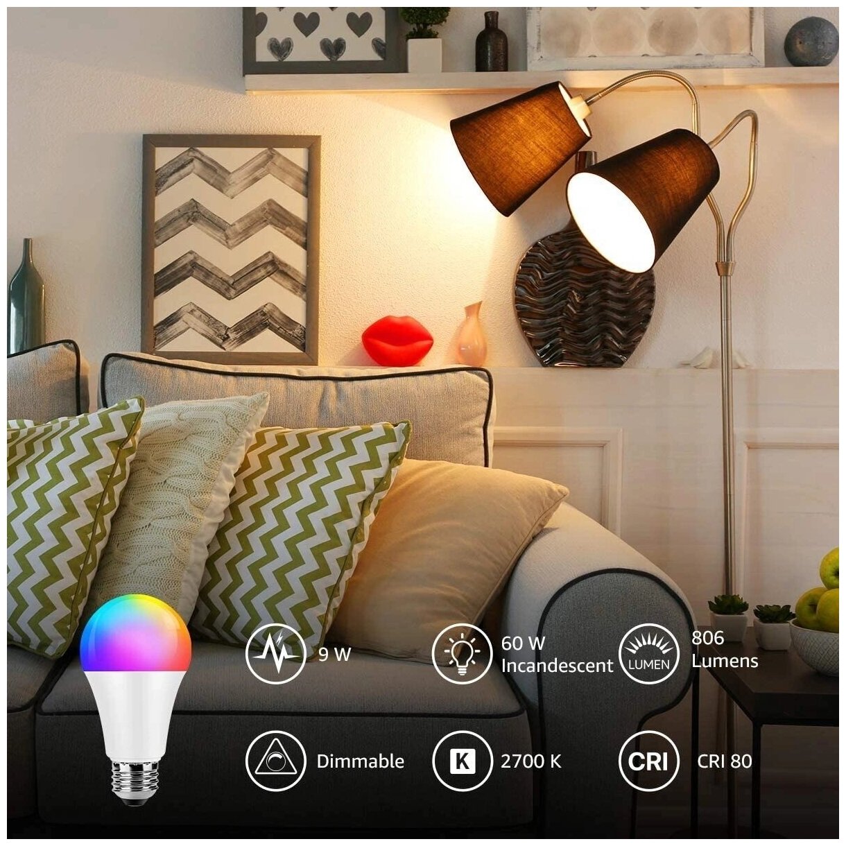 Светодиодная лампочка Е27 RGB разноцветная с пультом 3 Вт