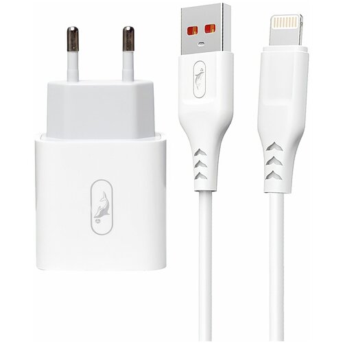 Зарядное устройство адаптер для телефона USB 3.0 Skydolphin + кабель Apple Lighting 2.4A 12W, SC36L проводная стереогарнитура skydolphin sr23 для apple lightning белая