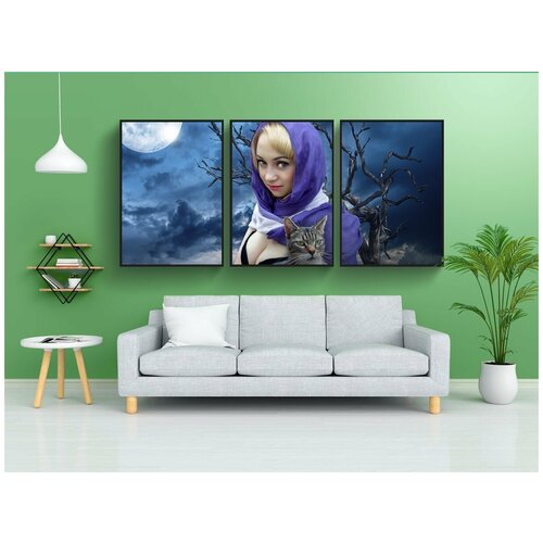 фото Набор модулных постеров для интерьера "ведьма, фантазия, готика" 60x90 см. в тубусе, без рамки lotsprints