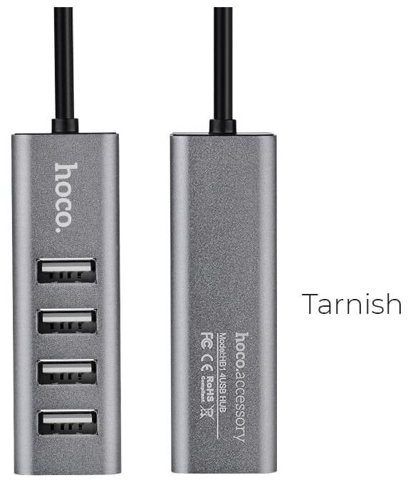 USB HUB HOCO HB1 4-Port USB 2.0 серый