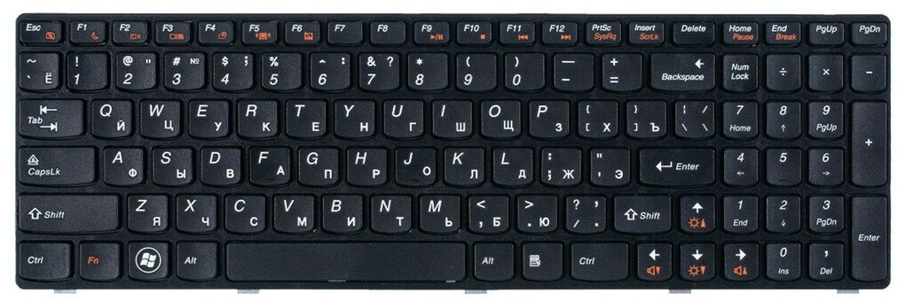 Клавиатура черная с черной рамкой для Lenovo G580, G585, IdeaPad Z580 / T4G8-RU, 23B23-RU, MP-10A33SU-686C, v-117020NS1-RU.