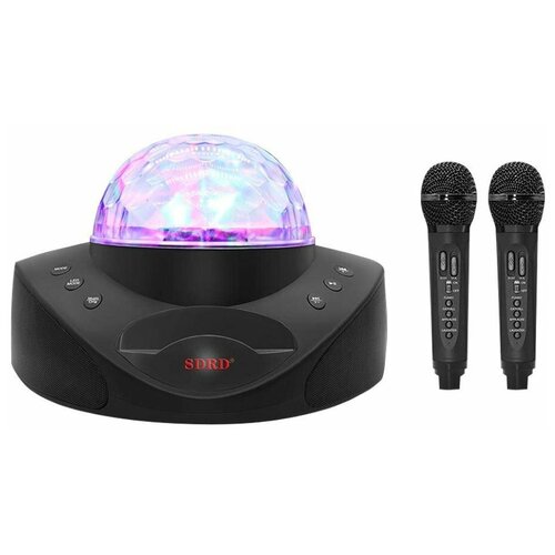 Беспроводная караоке система SDRD SD-308 со светомузыкой / колонка с двумя микрофонами и дискошаром