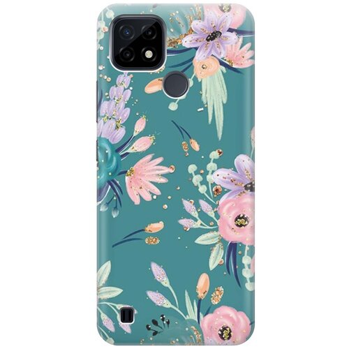 фото Re:pa чехол - накладка artcolor для realme c21 с принтом "цветы и золотые блестки"