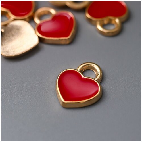 Декор для творчества набор 10 штук Маленькое красное сердечко эмаль 0,9х1,1 см