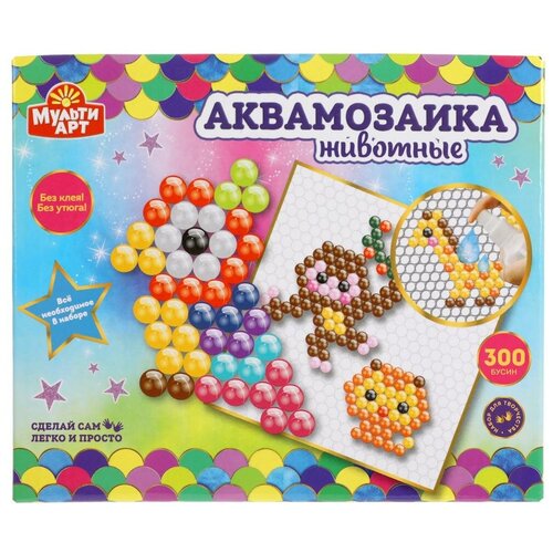 фото Набор д/детского тв-ва аквамозаика 300 бусин, животные, мульти арт aquabeads300-mulart5