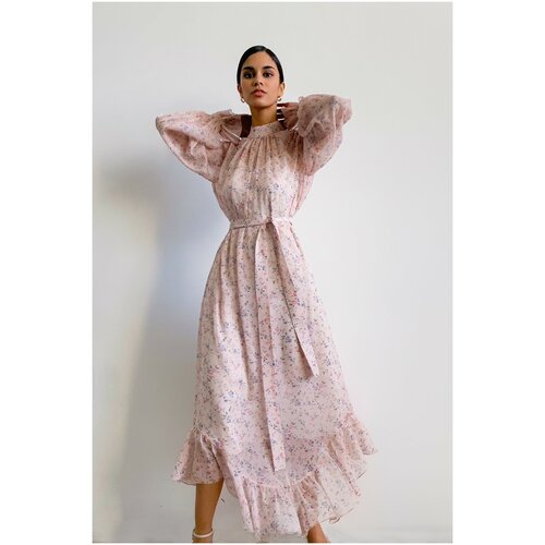 фото Платье-миди toptop studio со сборками, фиолетовый,xs/s