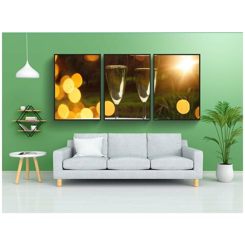 фото Набор модулных постеров для интерьера "игристое вино, очки, напиток" 60x90 см. в тубусе, без рамки lotsprints