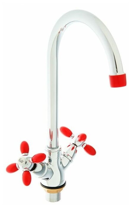 фото Смеситель для кухни Accoona A4582N, двухрычажный, высокий излив, красный/хром