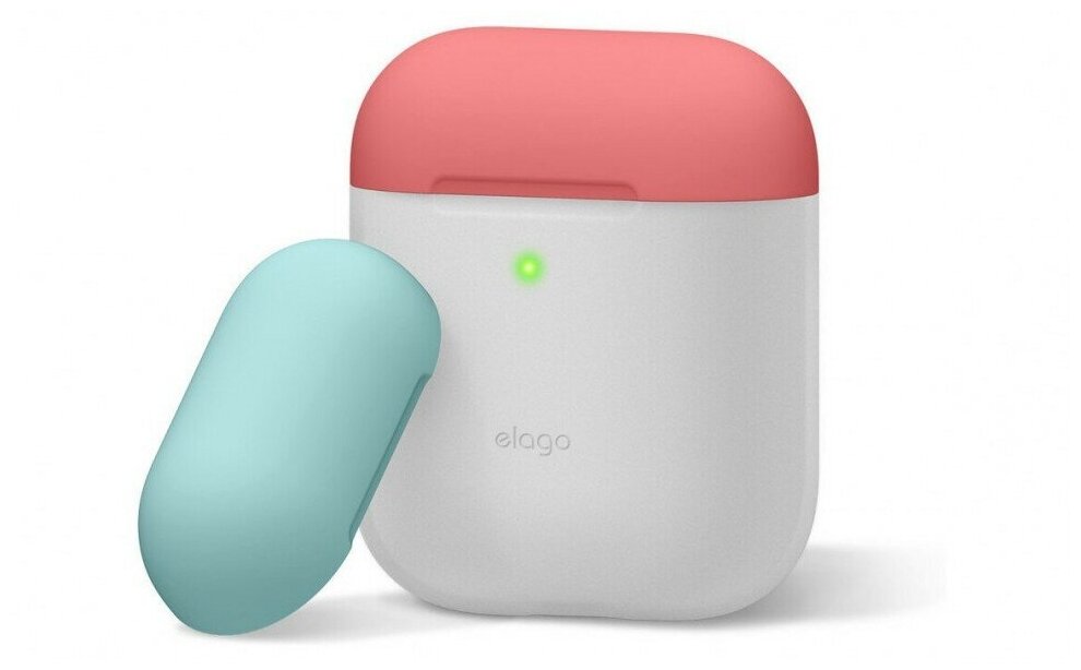 Elago для AirPods чехол Silicone DUO Nightglow blue с крышками Rose и Coral blue