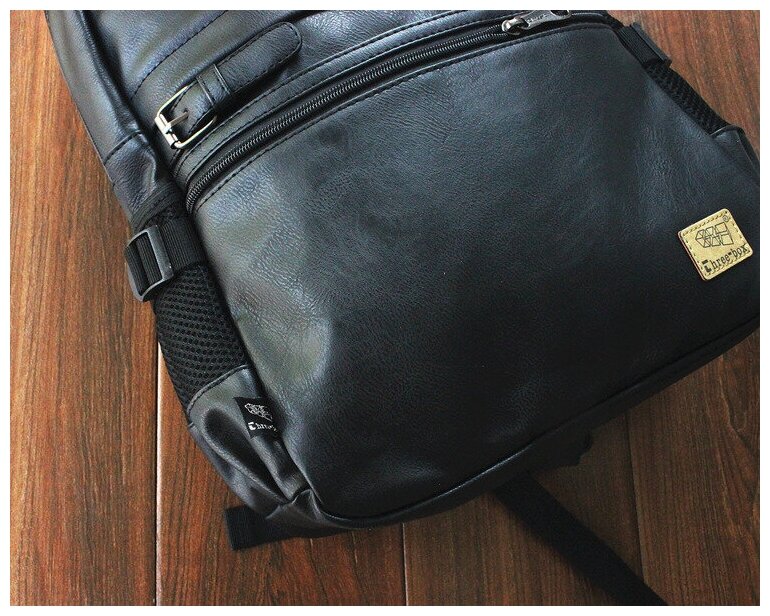 Рюкзак MyPads 1363 из качественной импортной эко-кожи черного цвета студенческий школьный стильный молодежный компактный городской рюкзак с задне