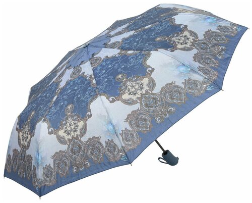 Зонт Rain Lucky, полуавтомат, 3 сложения, купол 92 см, 9 спиц, система «антиветер», для женщин, голубой