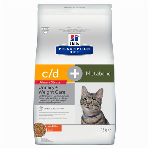 Сухой диетический корм для кошек Hill's c/d Multicare Stress + Metabolic при профилактике цистита, при стрессе и для снижения веса, с курицей, 1,5кг