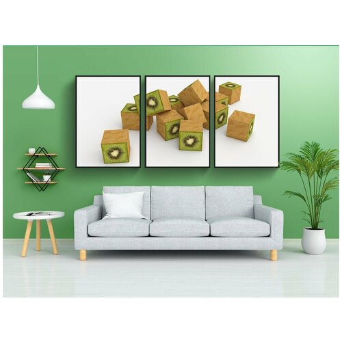 фото Набор модулных постеров для интерьера "киви, кубики киви, фрукты" 60x90 см. в тубусе, без рамки lotsprints