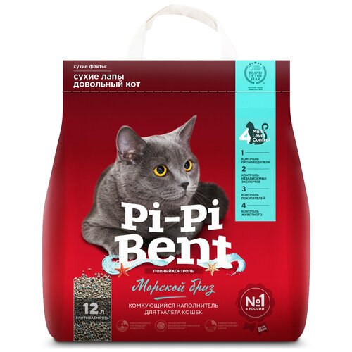 Наполнитель Pi-Pi-Bent Морской бриз для кошек, комкующийся, 12 л, 5 кг