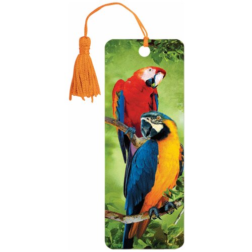 фото Закладка для книг 3d, brauberg, объемная, попугаи, с декоративным шнурком-завязкой, 125772, (12 шт.)