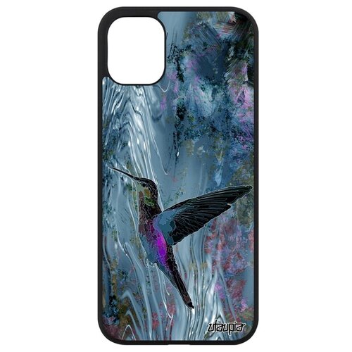 фото Противоударный чехол на телефон // apple iphone 11 // "колибри" рисунок птенец, utaupia, серый металлик
