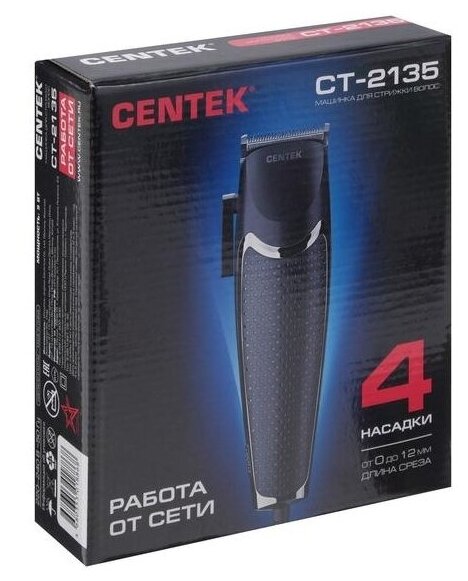 Машинка для стрижки Centek CT-2135 (черный) 9 Вт, длина шнура 1.8м, 4 насадки, премиум упак, щеточ. - фотография № 7