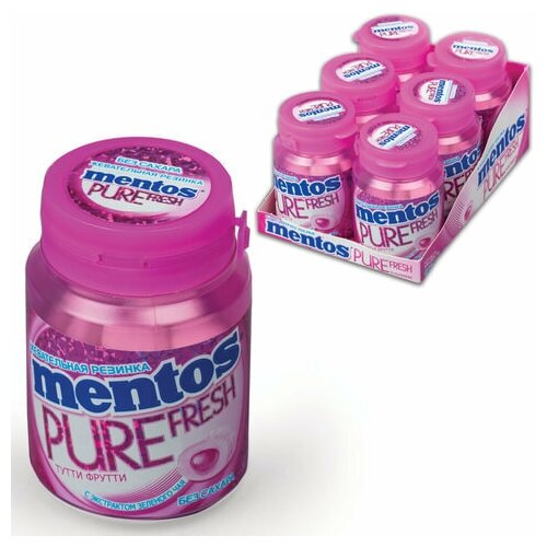 фото Жевательная резинка mentos pure fresh (ментос) "тутти-фрутти", 54 г, банка, 39248