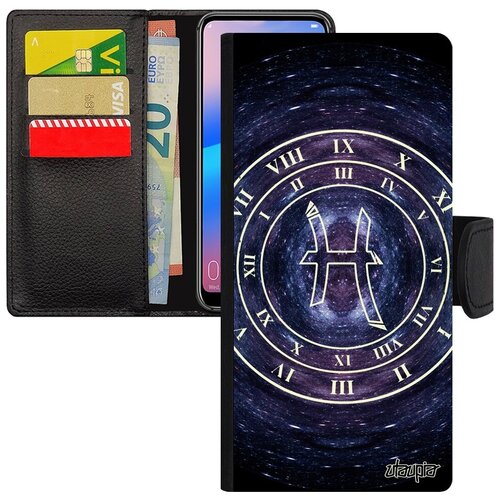 фото Яркий чехол книжка на смартфон // galaxy a12 // "зодиак рыбы" созвездие дизайн, utaupia, синий