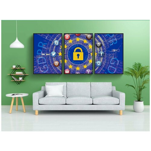 фото Модульный постер "gdpr, данные, защита" 180x90 см. из 3х частей в тубусе, без рамки lotsprints
