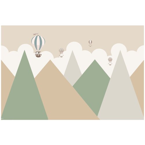 Фотообои Уютная стена Воздушные шары над пиками гор 410х270 см Виниловые Бесшовные (единым полотном)