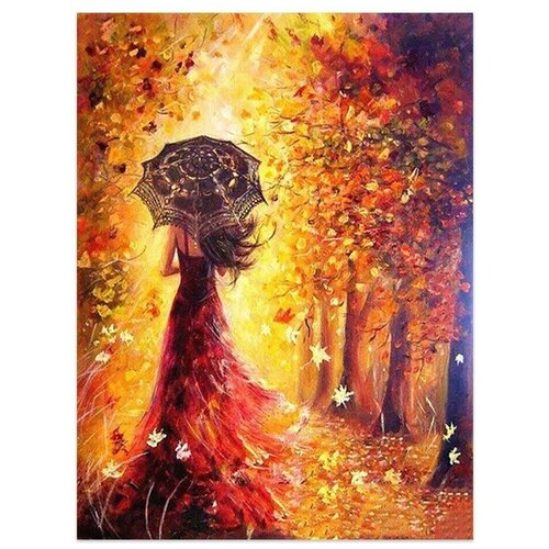 Купить Алмазная мозаика без подрамника 40x50 см Девушка в осеннем лесу, Хоббери