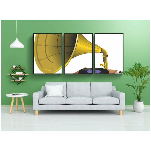 фото Набор модулных постеров для интерьера "граммофон, музыка, пластинка" 60x90 см. в тубусе, без рамки lotsprints