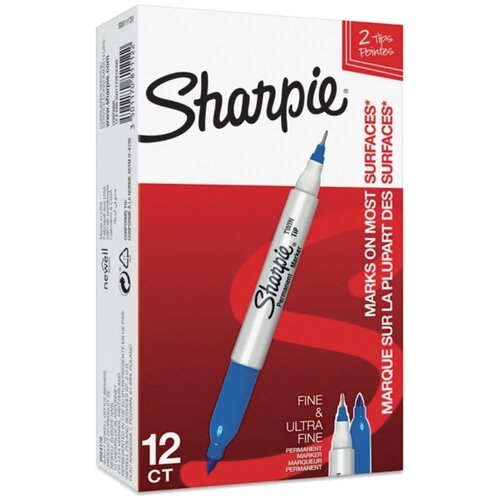 Sharpie набор перманентных маркеров Twin Tip, 12 шт., синий, 12 шт.