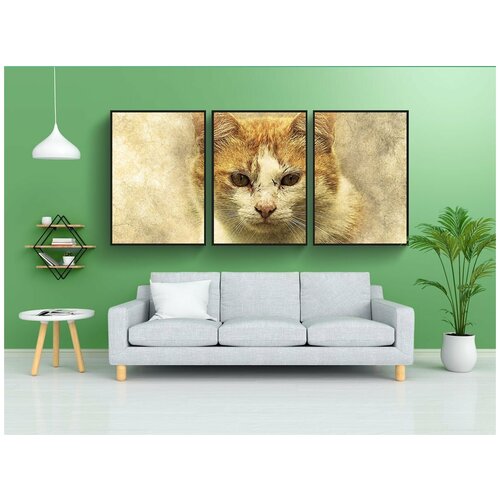 фото Набор модулных постеров для интерьера "кошка, домашний питомец, изобразительное искусство" 60x90 см. в тубусе, без рамки lotsprints